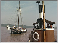 Mayflower towing Spry into Sharpness Docks Mayflower towing Spry into Sharpness Docks