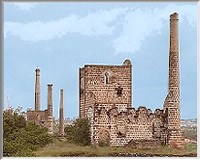 Engine houses and chimneys at La Tortilla mine built by Thomas Sopwith Jnr.