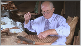 Ron MacDonald sewing the wire mesh